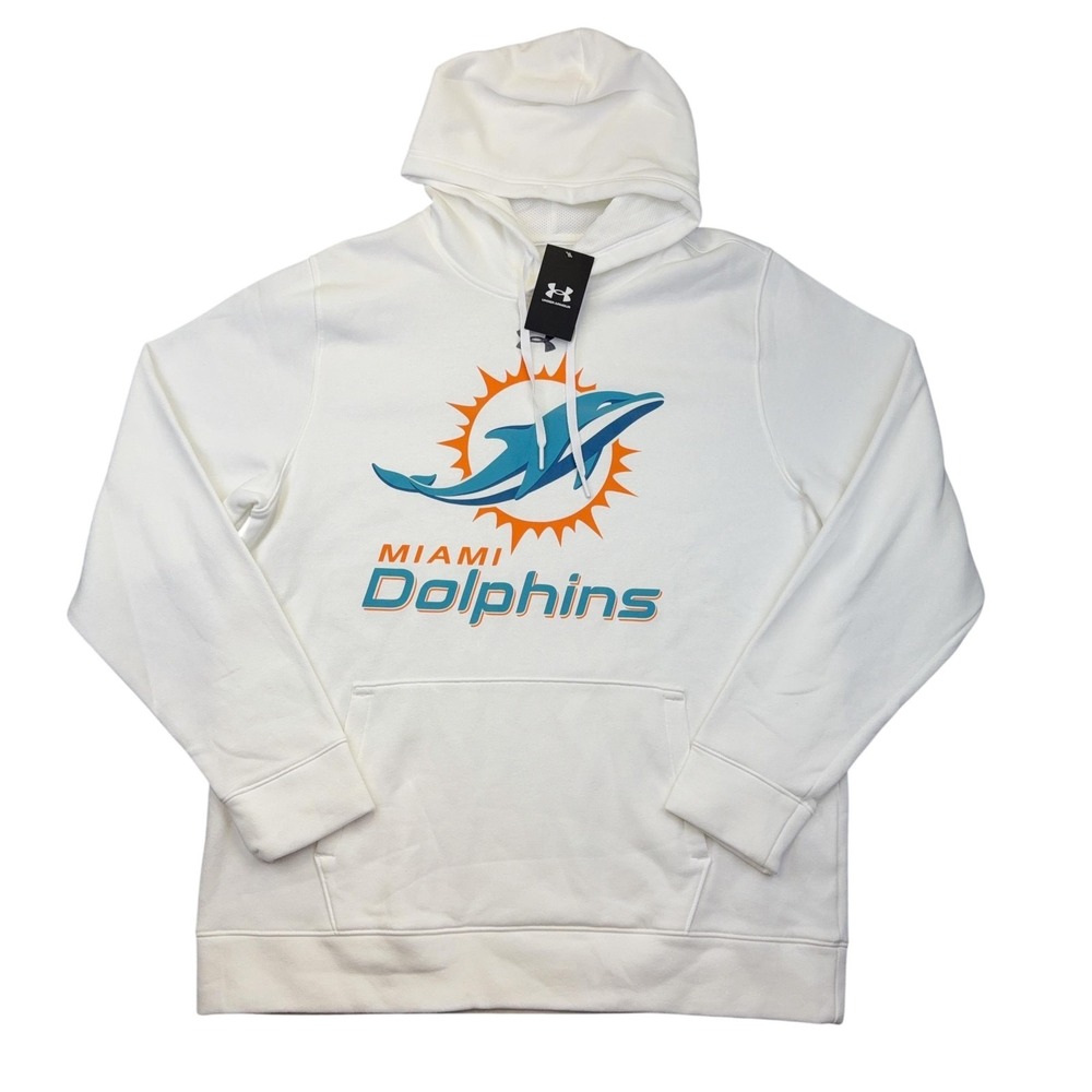 Miami‎ Dolphins Hoodie Mens XL White NFL Football Under Armour Fleece Sweatshirt